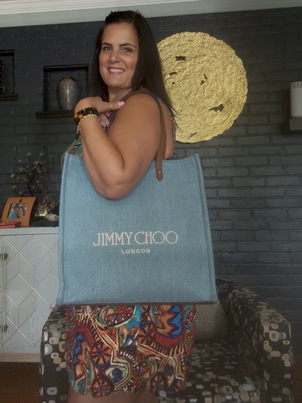 NWT $689 Jimmy Choo w/ COA  Rhea Shoulder Bag Smokey Blue Brown Leather Straps